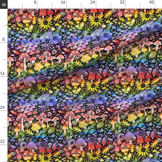 Various Fabrics by the Yard or Fat Quarter Rainbow Mushrooms Colorful Sunflower Anemone Botanical Woodland Red Blue Custom Printed Fabric by Spoonflower {1}