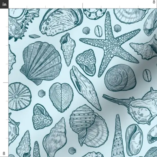 Various Fabrics by the Yard or Fat Quarter Blue Seashells Monochromatic Medium Scale Line Art Custom Printed Fabric by Spoonflower {4}