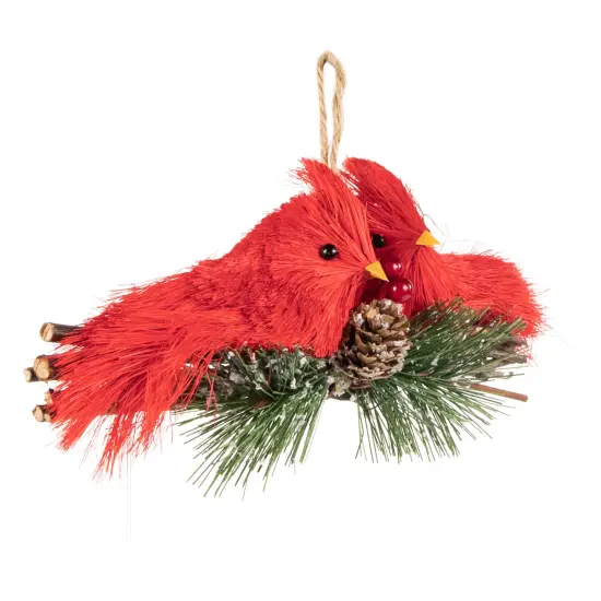 Northlight 8" Double Cardinal and Pine Needle Branch Hanging Christmas Ornament Red {4}