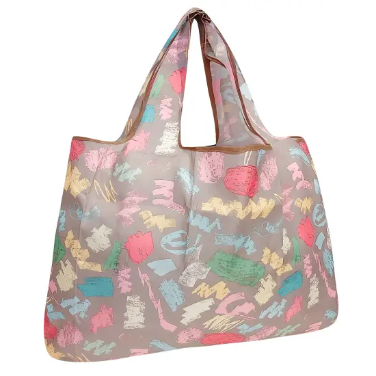 Wrapables Large Foldable Tote Nylon Reusable Grocery Bags Colorful Doodles {1}