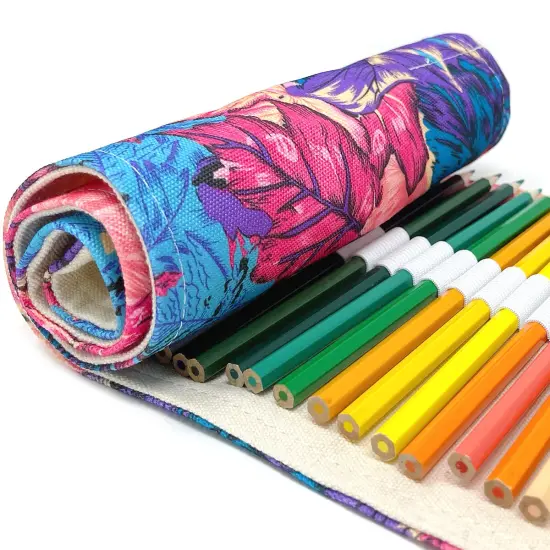Wrapables Pencil Roll Organizer, Colored Pencil Wrap Pouch (72 slots) Vibrant Leaves {6}