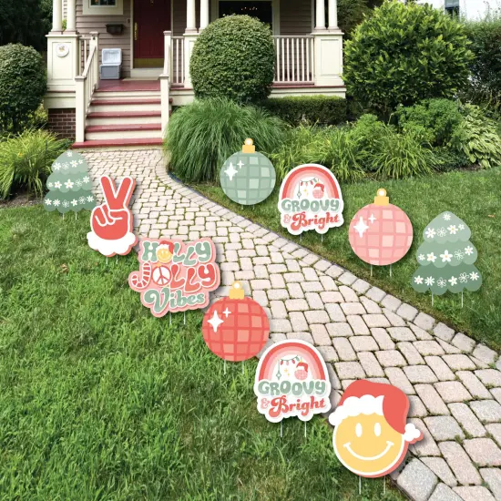 Big Dot of Happiness Groovy Christmas - Lawn Decorations - Outdoor Pastel Holiday Party Yard Decorations - 10 Piece {1}