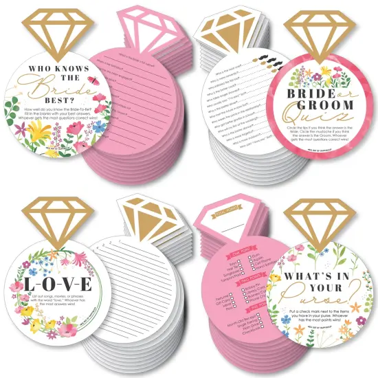 Big Dot of Happiness Wildflowers Bride - 4 Boho Floral Bridal Shower Games - 10 Cards Each - Gamerific Bundle {1}