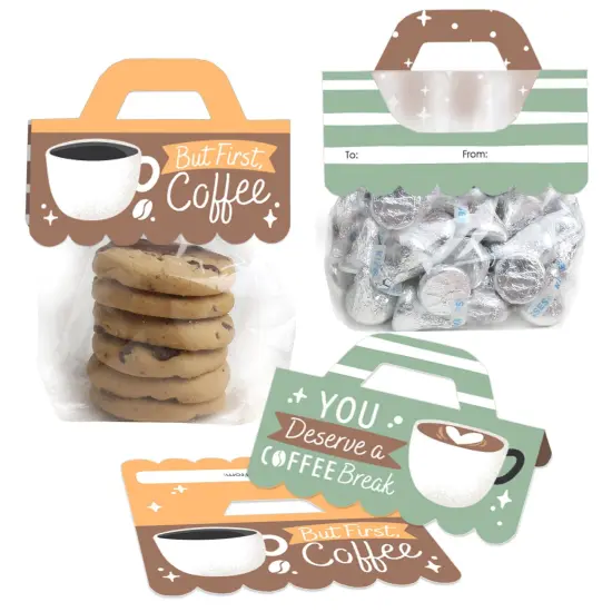 Big Dot of Happiness But First, Coffee - DIY Cafe Themed Party Clear Goodie Favor Bag Labels - Candy Bags with Toppers - Set of 24 {1}