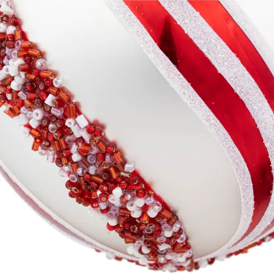 Northlight Peppermint Swirl Beaded Christmas Glass Ball Ornaments - 4" - White and Red - Set of 2 {5}