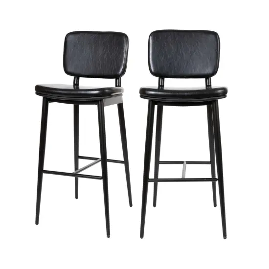 Merrick Lane Regency Faux Leather Barstools Contemporary Metal Frame Stools with Integrated Footrest - Set of 2 Black {1}