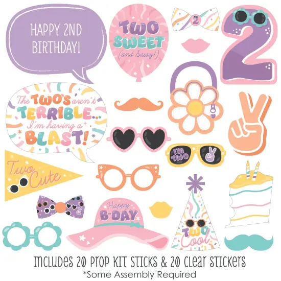 Big Dot of Happiness Two Cool - Girl - Pastel 2nd Birthday Party Photo Booth Props Kit - 20 Count {3}