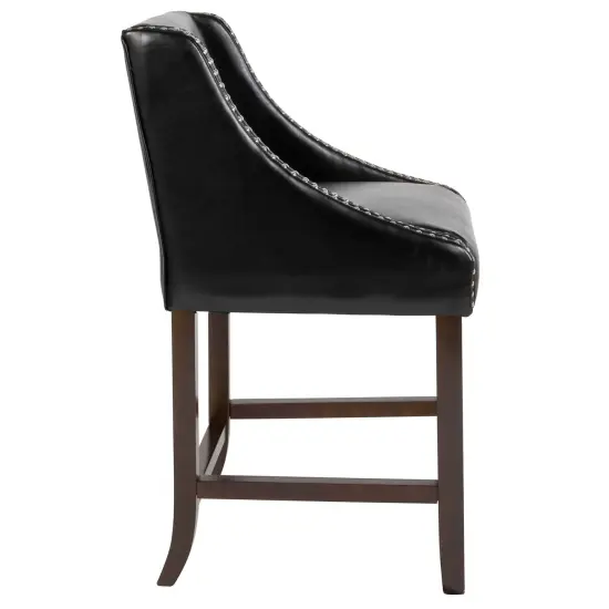 Merrick Lane Taylorsville 24 Inch Counter Height Stool with Nailhead Trim Black LeatherSoft {5}