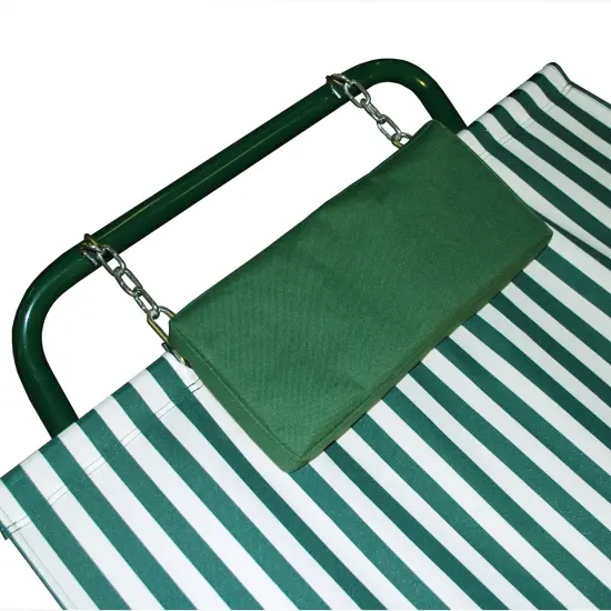The Hamptons Collection 83" Hunter Green and White Stripe No-Swing Hammock with Pillow and 4-Point Stand {3}