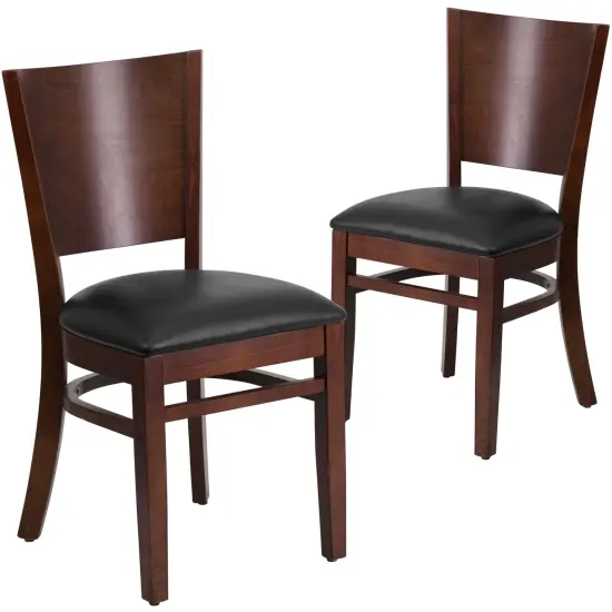 Emma and Oliver 2 Pack Solid Back Wooden Restaurant Chair WalnutSeat/Walnut {6}