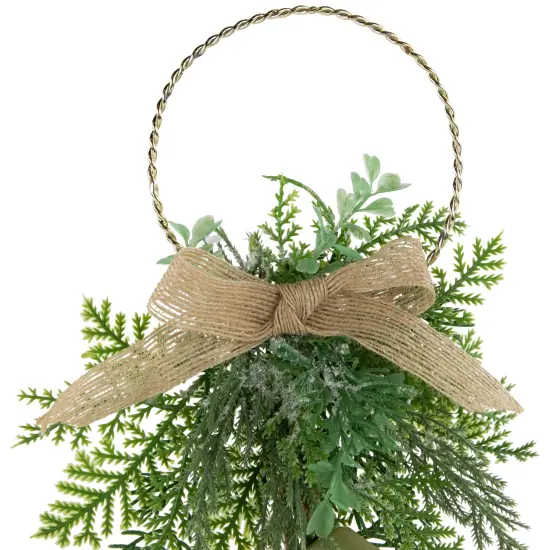 Northlight 11.25" Gold Bells Christmas Door Hanger with Burlap Bow Green {5}