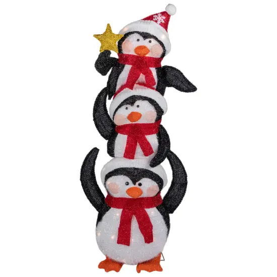 Northlight 41" Lighted Stacked Penguin Family Outdoor Christmas Decoration Black {1}