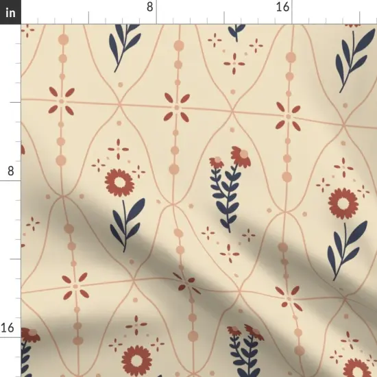 Various Fabrics by the Yard or Fat Quarter Rust Floral Scandi Flowers Traditional Minimal Navy Cream Large Scale Custom Printed Fabric by Spoonflower {2}
