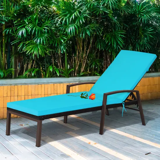 Costway Patio Rattan Lounge Chair Chaise Recliner Back Adjustable w/Cushion Turquoise {3}