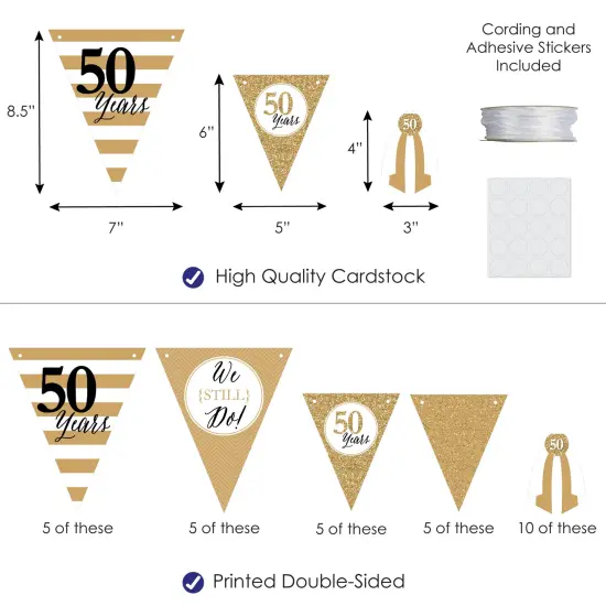 Big Dot of Happiness We Still Do - 50th Wedding Anniversary - DIY Anniversary Party Pennant Garland Decoration - Triangle Banner - 30 Pieces {4}
