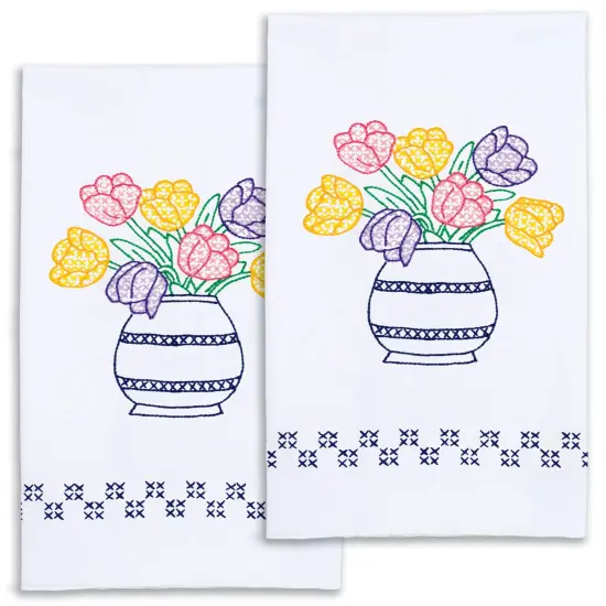 Jack Dempsey Stamped Decorative Hand Towel Pair 17"X28"-Beautiful Blooms {2}