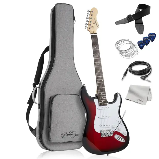 Ashthorpe 39-Inch Electric Guitar, Full-Size Guitar Kit with Padded Gig Bag, Tremolo Bar, Strap, Strings, Cable, Cloth, Picks {7}