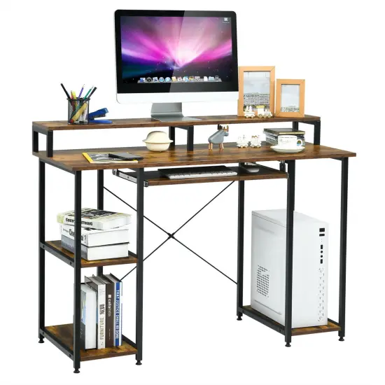 Costway 47'' Computer Desk Writing Study Table w/ Keyboard Tray & Monitor Stand {1}
