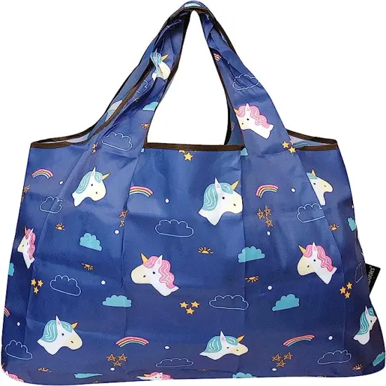 Wrapables Large Foldable Tote Nylon Reusable Grocery Bags, 3 Pack Elephant Owls Cats {8}