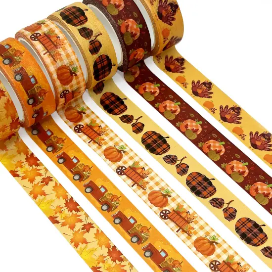 Wrapables Decorative Washi Tape for Scrapbooking, Stationery, Diary, Card Making (12 Rolls), Pumpkin Fun {4}