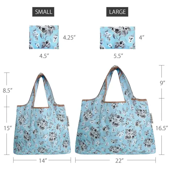 Wrapables Large & Small Foldable Tote Nylon Reusable Grocery Bags, Set of 2 Gray Floral {2}