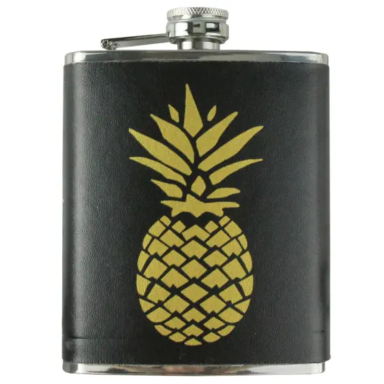 Wild Eye 3-Piece Black and Metallic Gold Tropical Pineapple Flask and Shot Glass Set {3}
