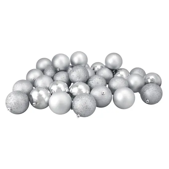 Northlight Shatterproof 4 Finish Christmas Ball Ornaments 3.25" (80mm) - Silver - 32ct {1}