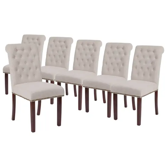 Merrick Lane Falmouth Upholstered Parsons Chair with Nailhead Trim - Set of 6 Beige Fabric {1}