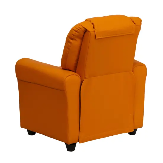 Emma and Oliver Contemporary Kids Recliner with Cup Holder and Headrest Orange Vinyl {3}