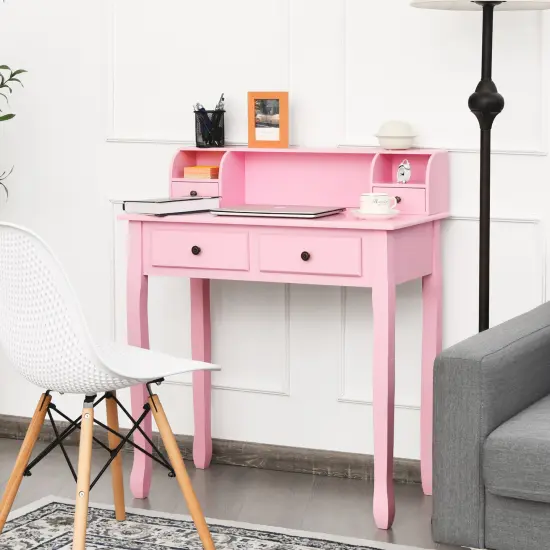 Costway Writing Desk Mission White Home Office Computer Desk 4 Drawer White\Black\Pink {5}