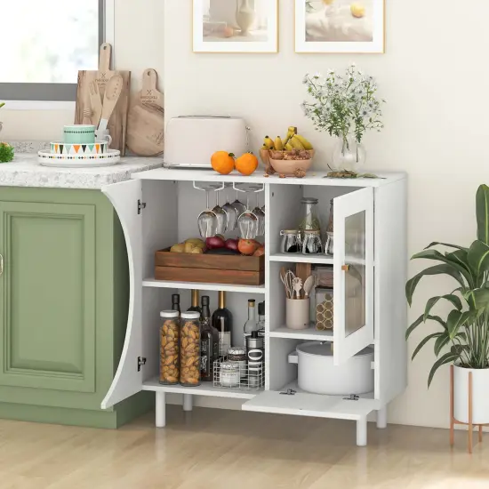 Costway Kitchen Sideboard Wooden Buffet Cabinet with Glass Holder & Tempered Glass Doors {4}
