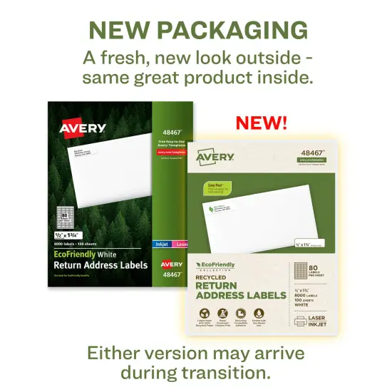 Avery EcoFriendly Recycled Return Address Labels, 1/2" x 1-3/4", White, Permanent Label Adhesive, 8,000 Printable Labels (48467) {2}