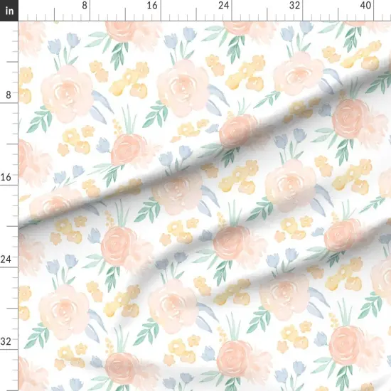 Various Fabrics by the Yard or Fat Quarter Watercolor Floral Pink Yellow Roses Flowers Medium Scale Custom Printed Fabric by Spoonflower {1}