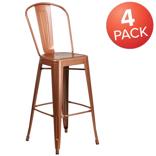 Emma and Oliver Commercial Grade 4 Pack 30" High Metal Indoor-Outdoor Barstool with Back Copper {5}