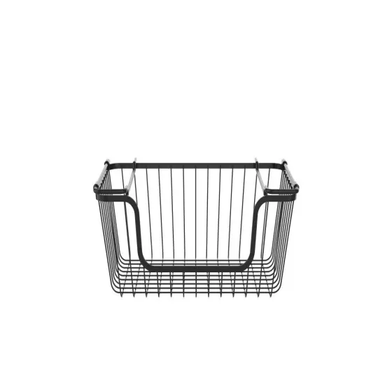 Oceanstar Stackable Metal Wire Storage Basket Set for Pantry, Countertop, Kitchen or Bathroom, Black, Set of 2 {4}