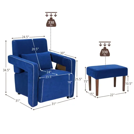 Modern Berber Fleece Single Sofa Chair Included Ottoman and Waist Pillow Suitable for Any Terrain Blue {3}