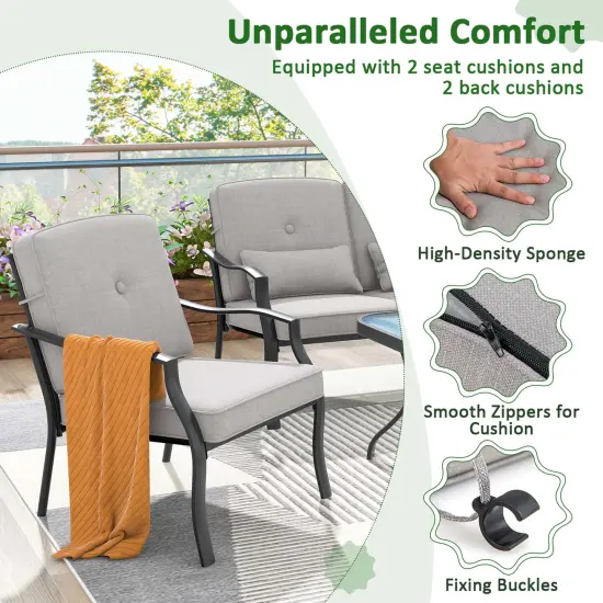 Costway 2 PCS Patio Metal Chairs Outdoor Dining Seat Heavy Duty with Cushions Garden Gray {6}