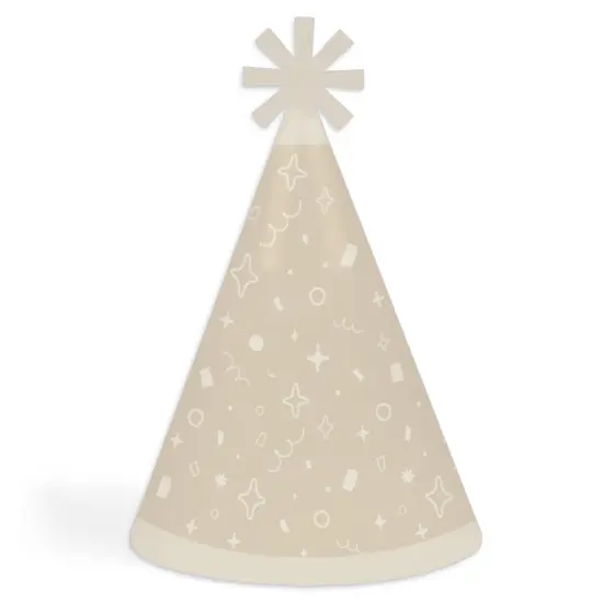 Big Dot of Happiness Tan Confetti Stars - Cone Happy Birthday Party Hats for Kids and Adults - Set of 8 (Standard Size) {1}