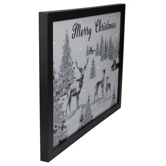 Northlight Lighted Black and White Winter Scene Merry Christmas Canvas Wall Art 11.75" x 15.75" {3}