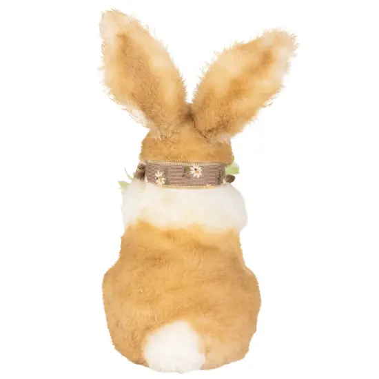 Northlight Plush Rabbit with Floral Bow Easter Figurine - 10.25" Brown {7}