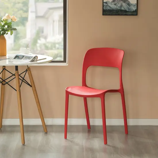 Modern Plastic Outdoor Dining Chair with Open Curved Back Single Red {6}