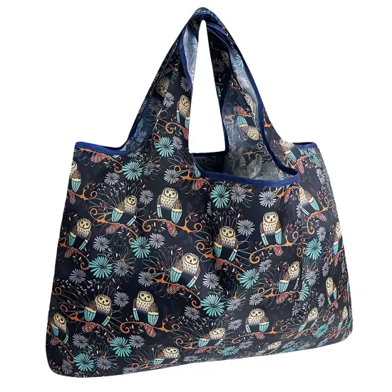 Wrapables Large Foldable Tote Nylon Reusable Grocery Bags Deco Owls {1}