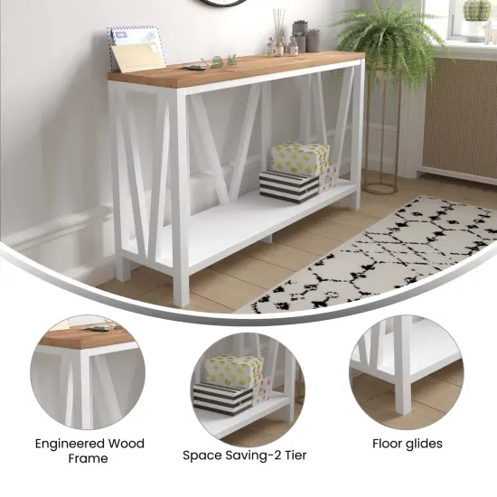 Merrick Lane Erikson Modern Farmhouse Engineered Wood Sofa Table with Wood Bracing and Lower Shelf Warm Oak/Concrete {7}