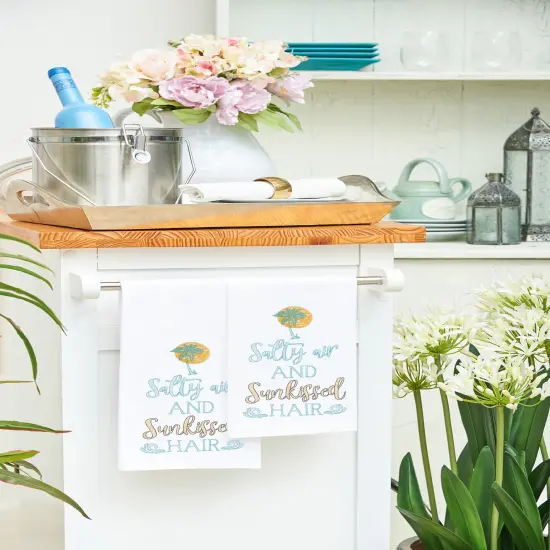 Salty Air And Sunkissed Hair Flour Sack Embroidered Cotton Kitchen Towel {5}