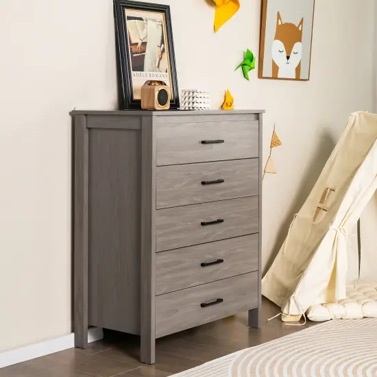 Costway Modern 5 Drawer Chest Storage Dresser Cabinet with Metal Handles Gray/White {4}