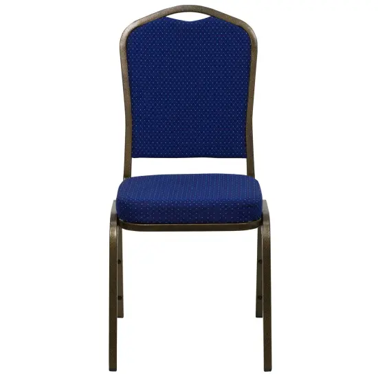 Emma and Oliver Crown Back Stacking Banquet Dining Chair NavyBlueFab/GoldVein {3}
