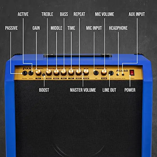LyxPro Electric Guitar Amp, 60 Watt Portable Amplifier Blue {4}