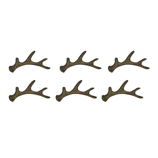 Antique Bronze Cast Iron Rustic Deer Antler Drawer Pull Cabinet Handle Set of 6 {1}