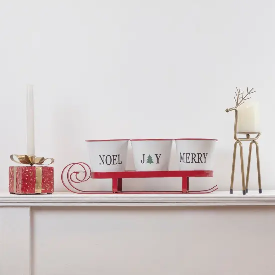 Northlight Sleigh with "Noel", "Joy" and "Merry" Buckets Christmas Centerpiece - 18.75" - Red {5}