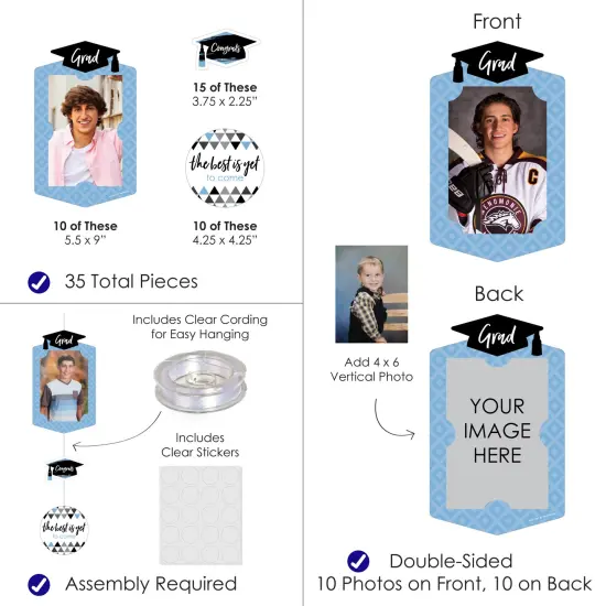 Big Dot of Happiness Light Blue Graduation Party Vertical Photo Garland 35 Pieces {4}